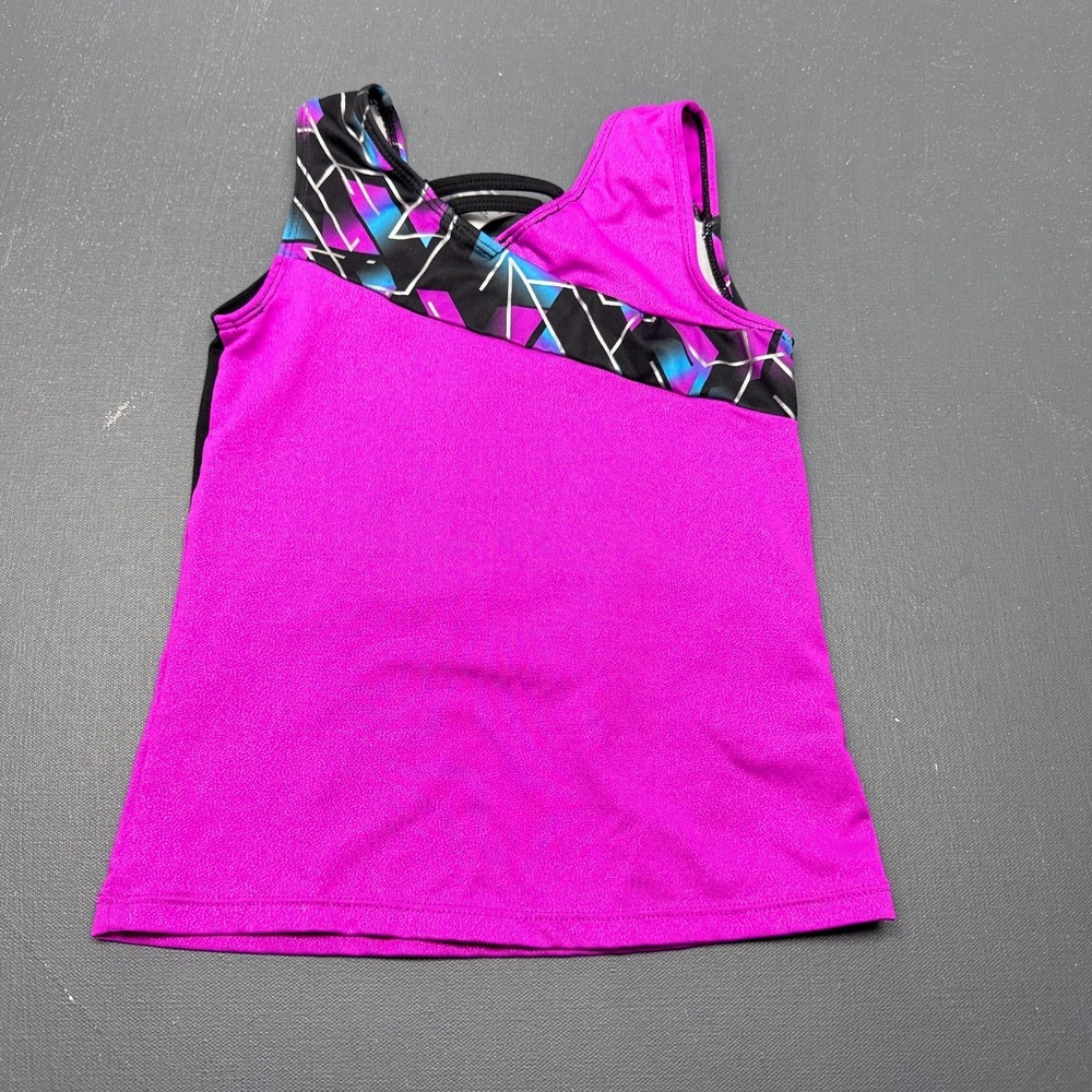 Freestyle Danskin Girls Size 6 6X Black Pink Gymnastics Leotard Rhinestone Dance
